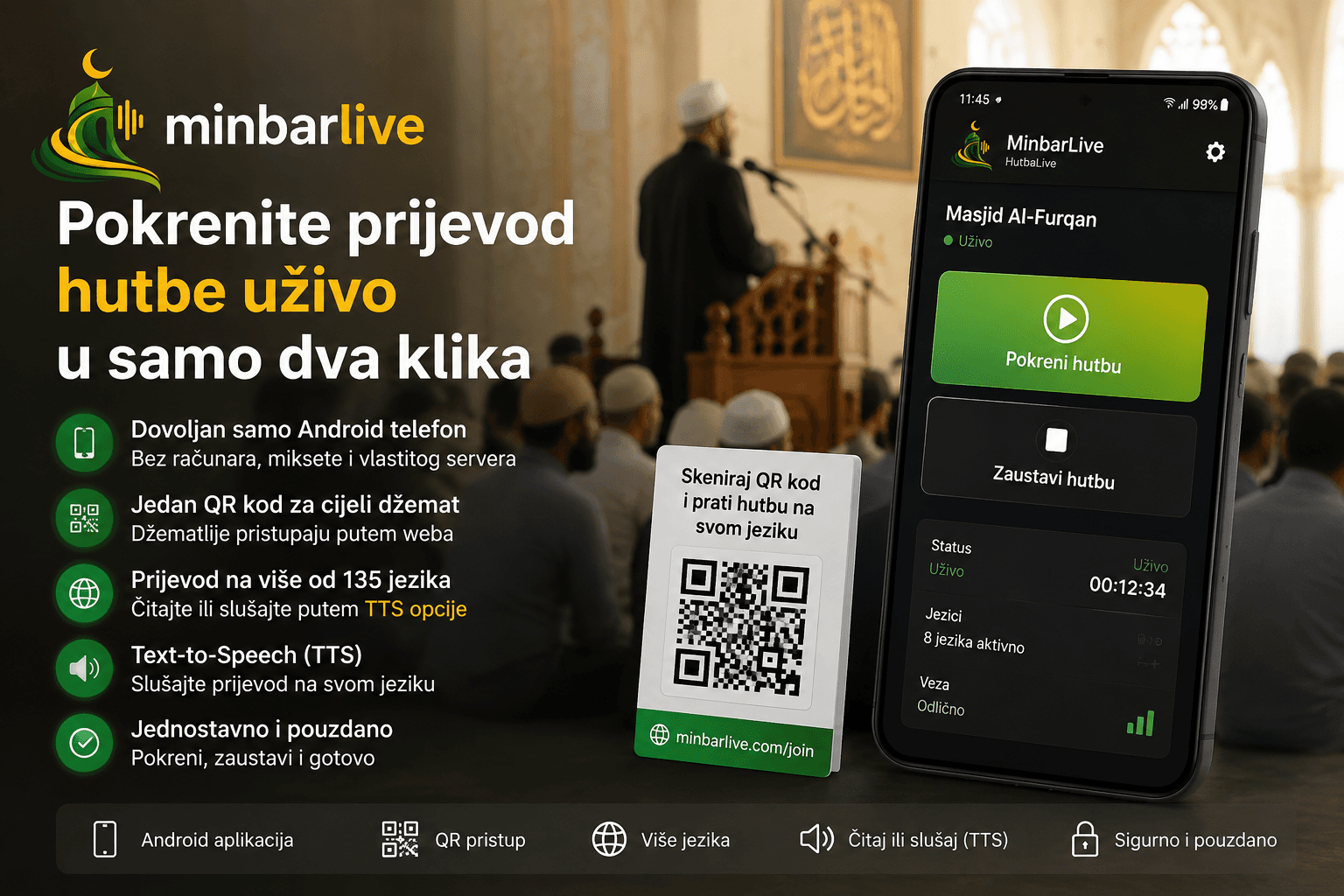 Start live khutbah translation in just two clicks – with the new MinbarLive Android app