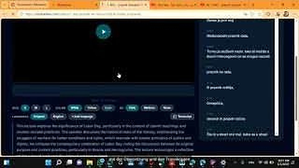 Studio-Bearbeitungsoberfläche mit Video-Vorschau und Editor für Transkriptsegmente in der deutschen Version.