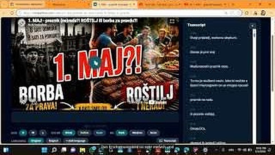 Öffentliche Video-Seite mit mehrsprachigem Transkript und Sprachsteuerung in der deutschen Version.