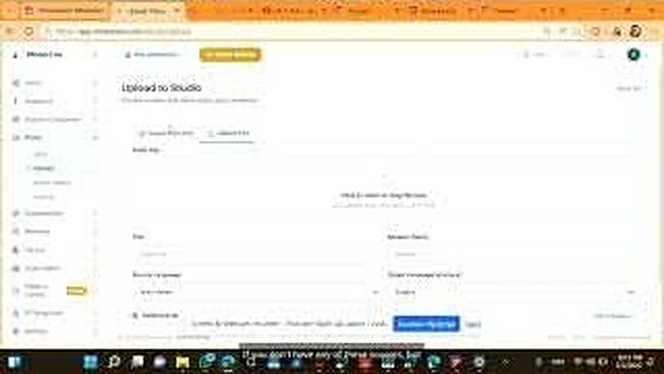 Studio upload form with source link, language selection and upload controls.