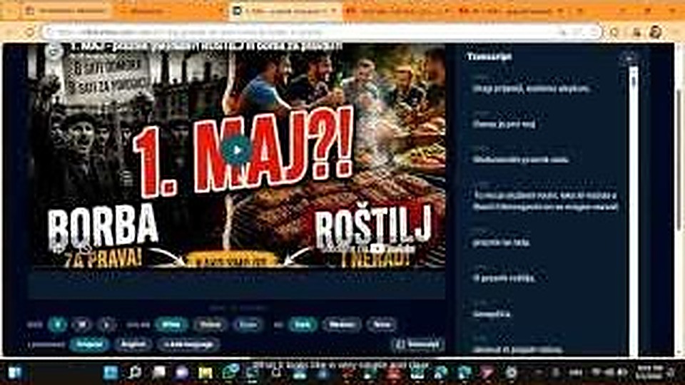 Public video page with multilingual transcript and language controls.