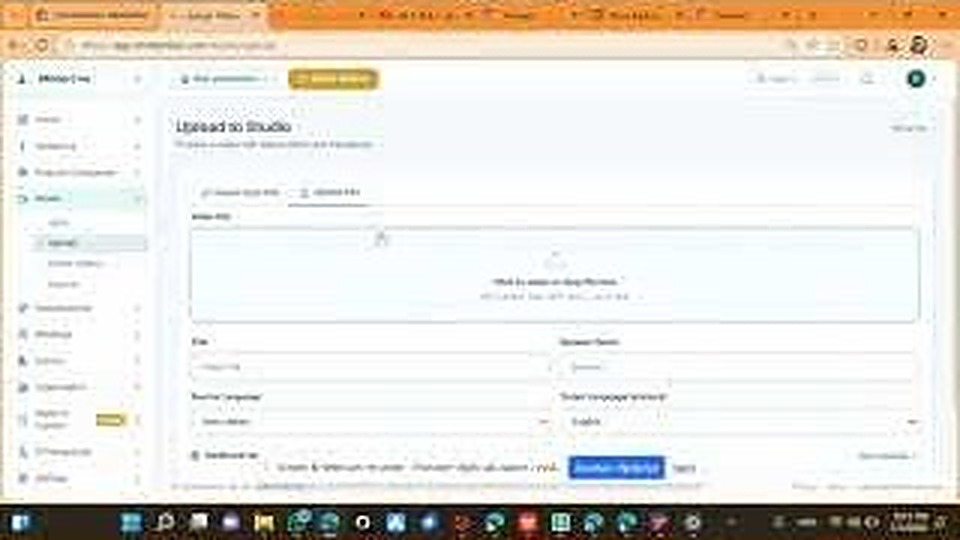 Studio upload forma sa source linkom, izborom jezika i kontrolama za upload na hrvatskoj verziji.